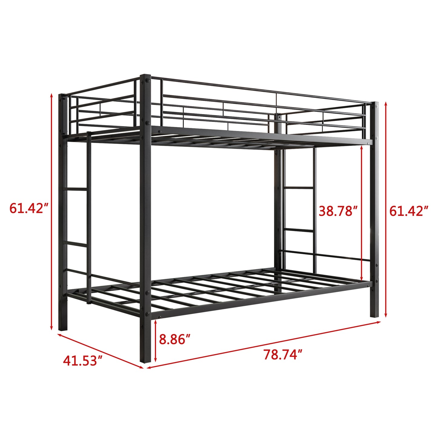 Metal Bunk Bed Twin Over Twin, Heavy Duty Twin Bunk Beds with shelf and Slatted Support No Box Spring Needed Black - Free Shipping - Aurelia Clothing