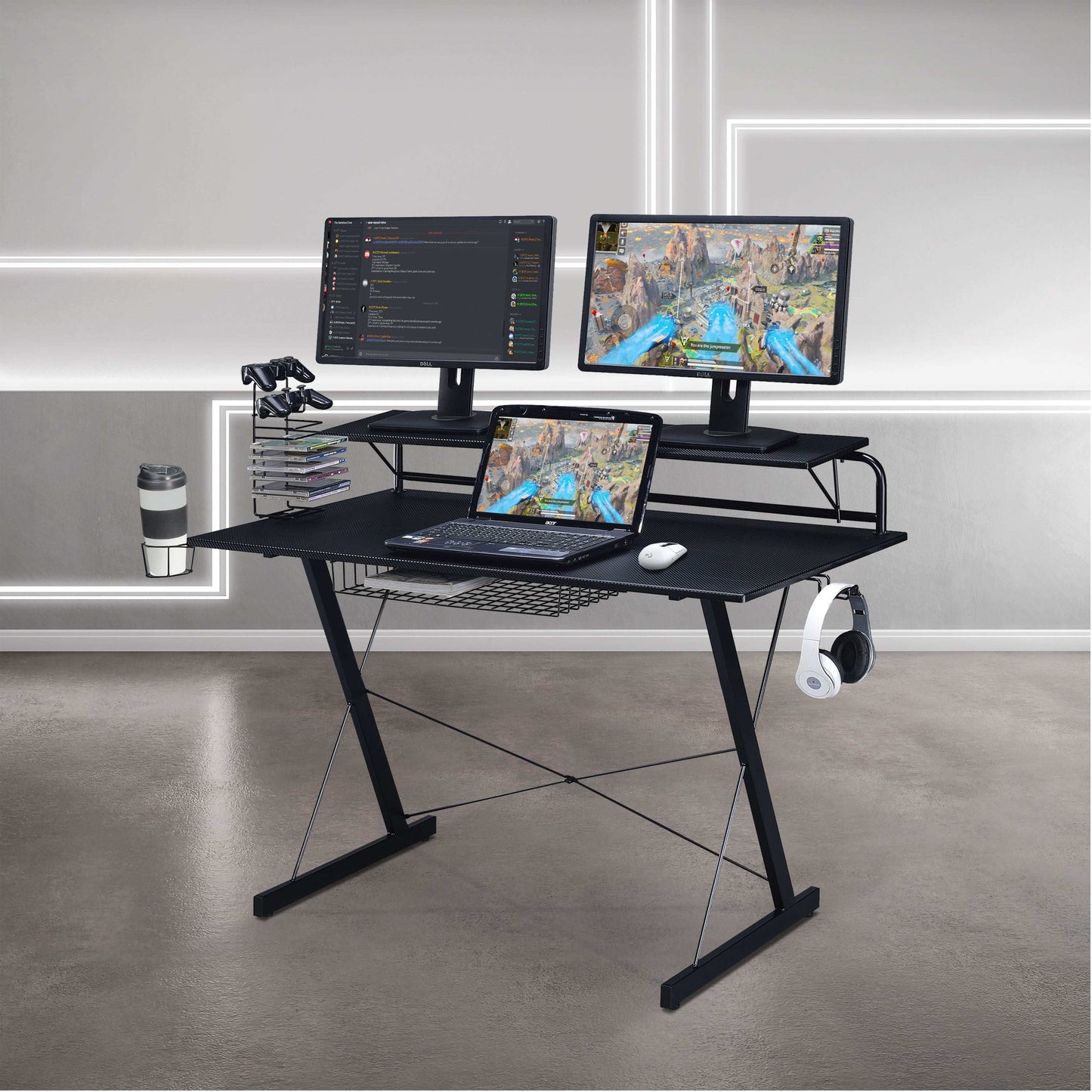 Techni Sport TS-200 Carbon Computer Gaming Desk with Shelving, Black - Free Shipping - Aurelia Clothing