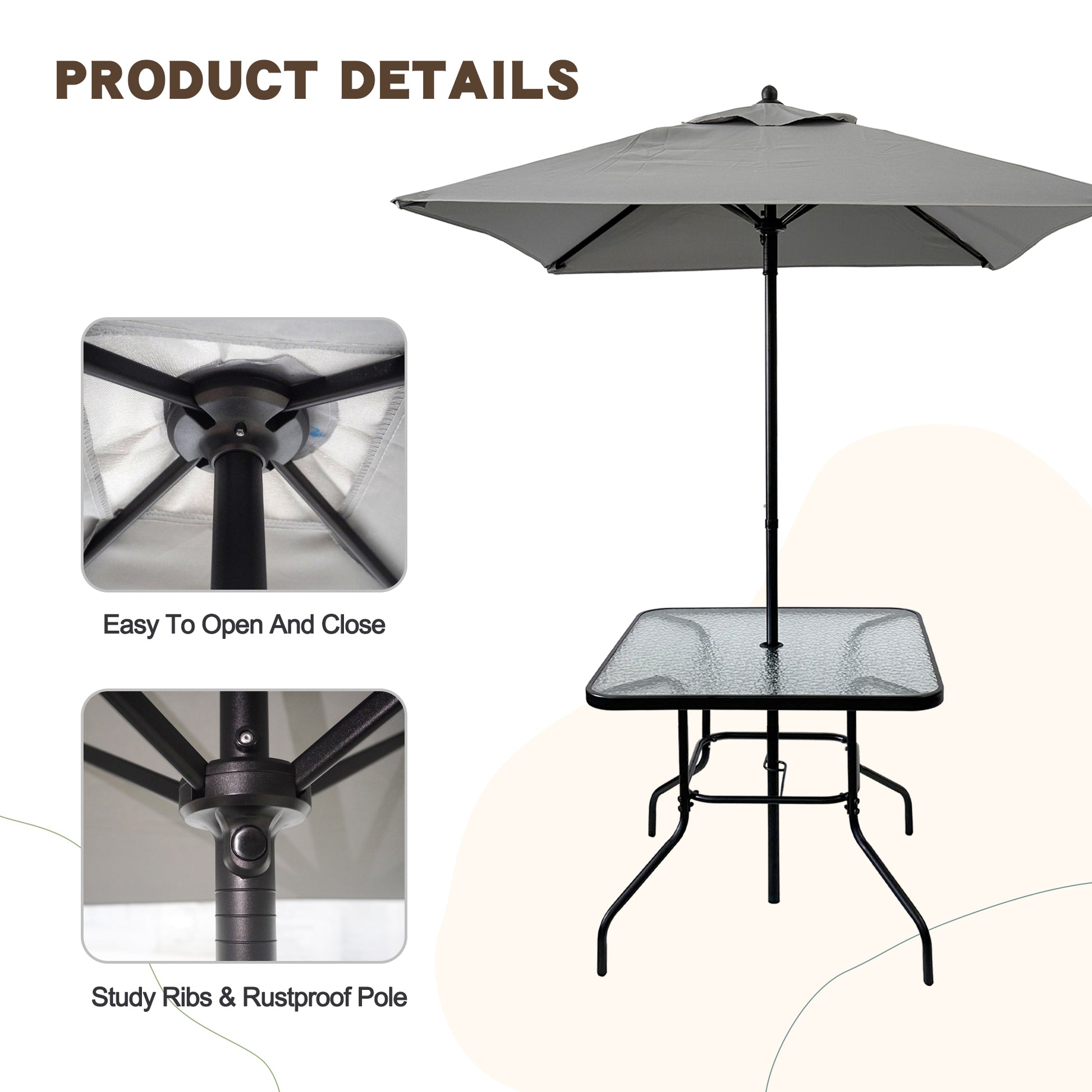 Outdoor Patio Dining Set for 4 People, Metal Patio Furniture Table and Chair Set with Umbrella, Black - Free Shipping - Aurelia Clothing