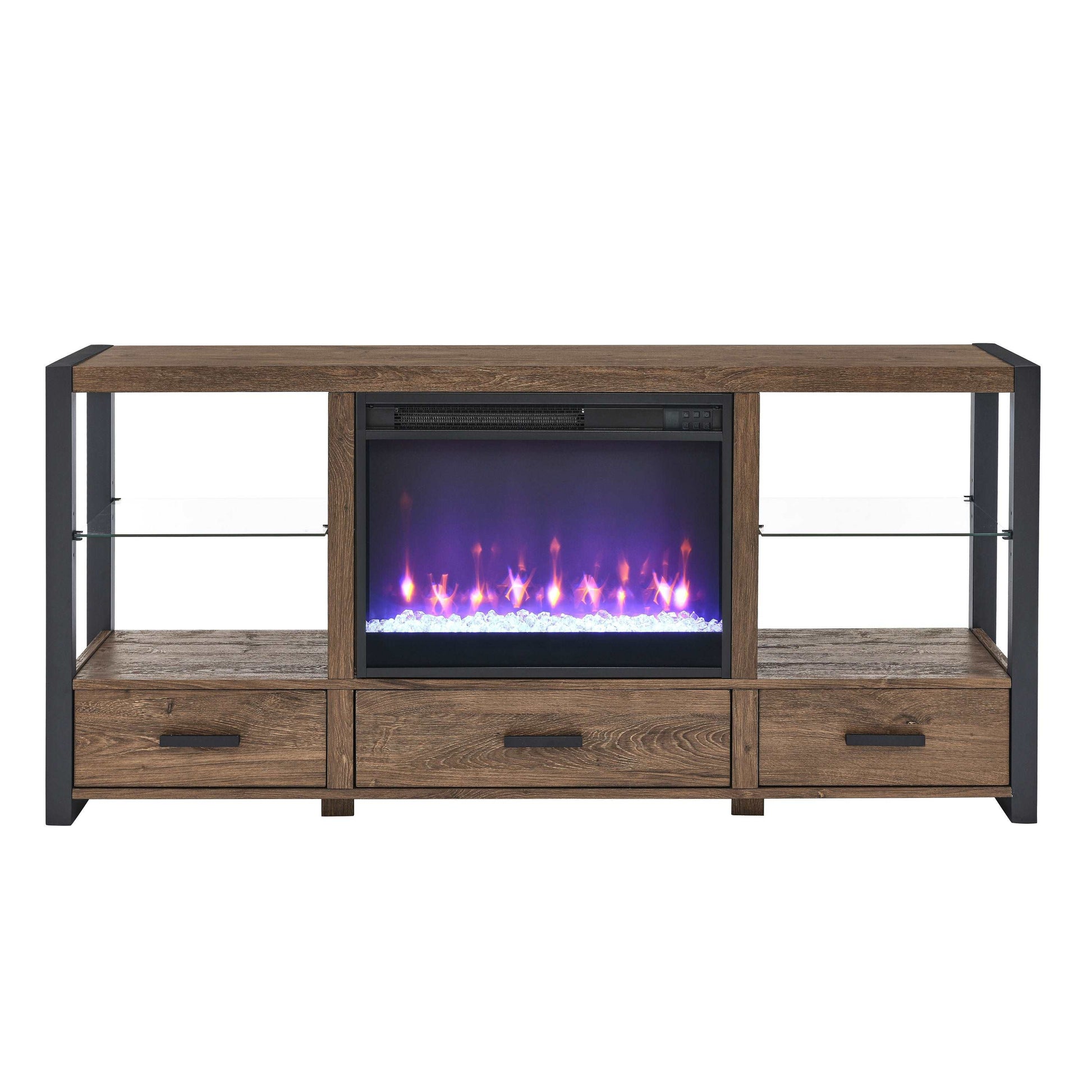 60 inch Electric Fireplace Media TV Stand With Sync Colorful LED Lights-Reclaimed Barnwood Color - Free Shipping - Aurelia Clothing