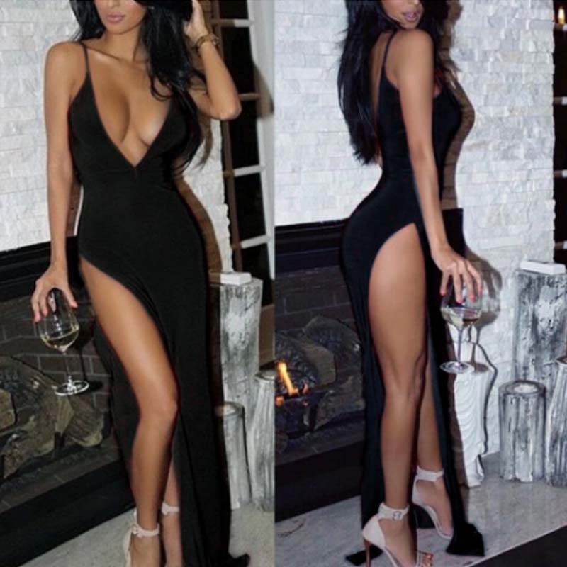 Deep V-shaped dress new camisole women's high waisted slit long skirt - Free Shipping - Aurelia Clothing