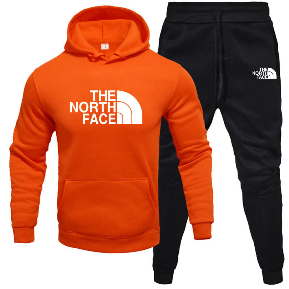 Men's pullover with fleece hoodie sweatshirt set printed casual sports set - Free Shipping