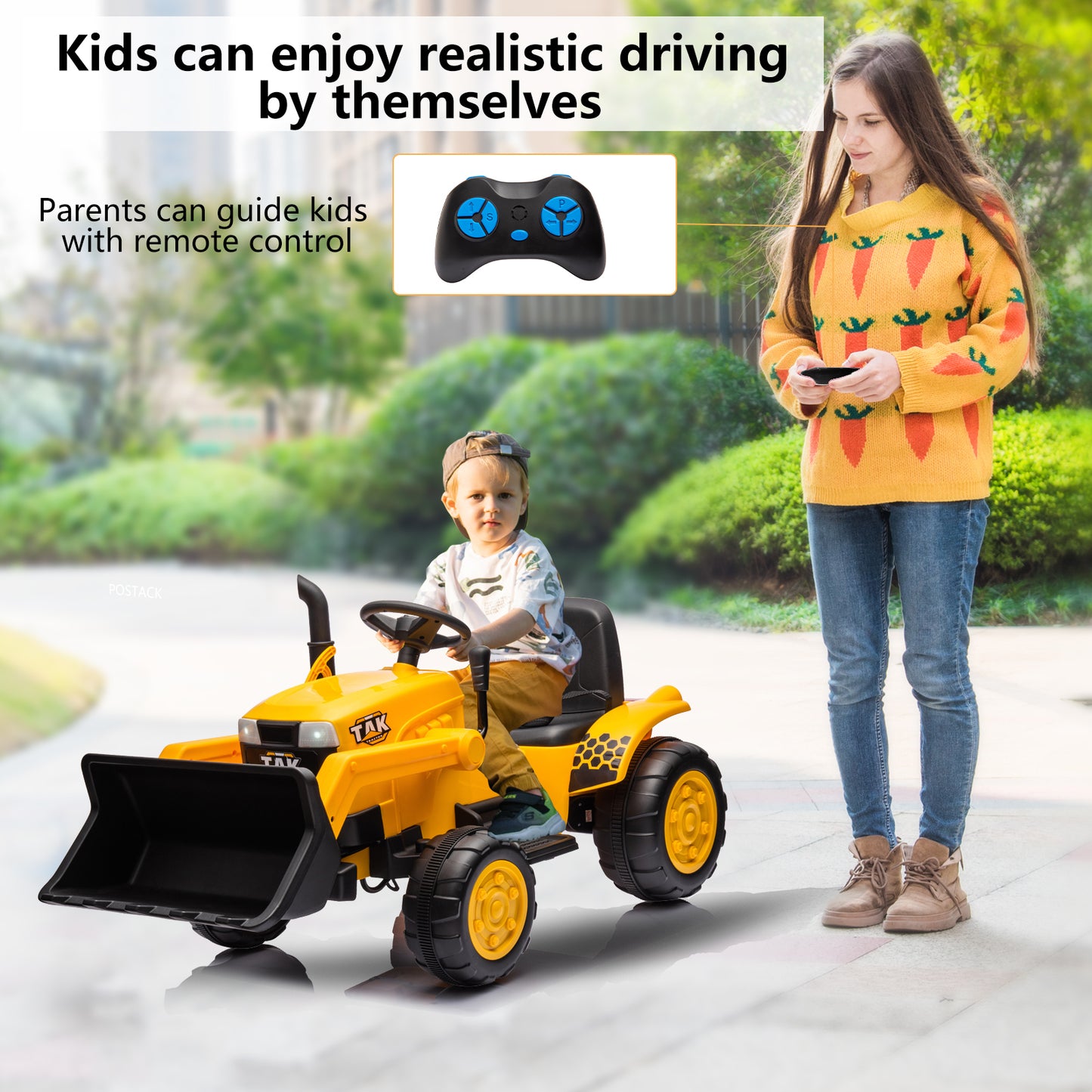 12V Kids Ride on Tractor Electric Excavator Battery Powered Motorized Car for Kids Ages 3-6, wiFront th Loader, Digging Handle, Remote Control, & Bright Headlight, Yellow - Free Shipping - Aurelia Clothing