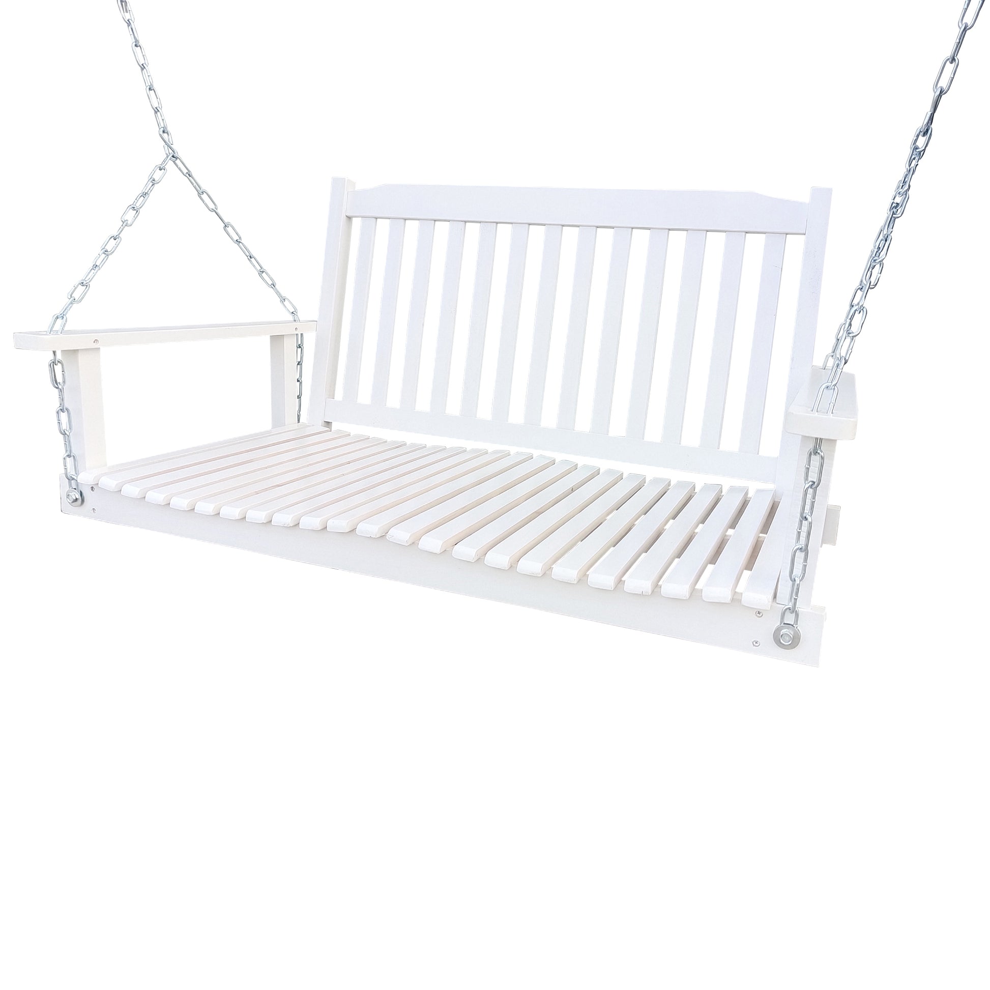 Front Porch Swing with Armrests, Wood Bench Swing with Hanging Chains,for Outdoor Patio ,Garden Yard, porch, backyard, or sunroom,Easy to Assemble,white - Free Shipping - Aurelia Clothing