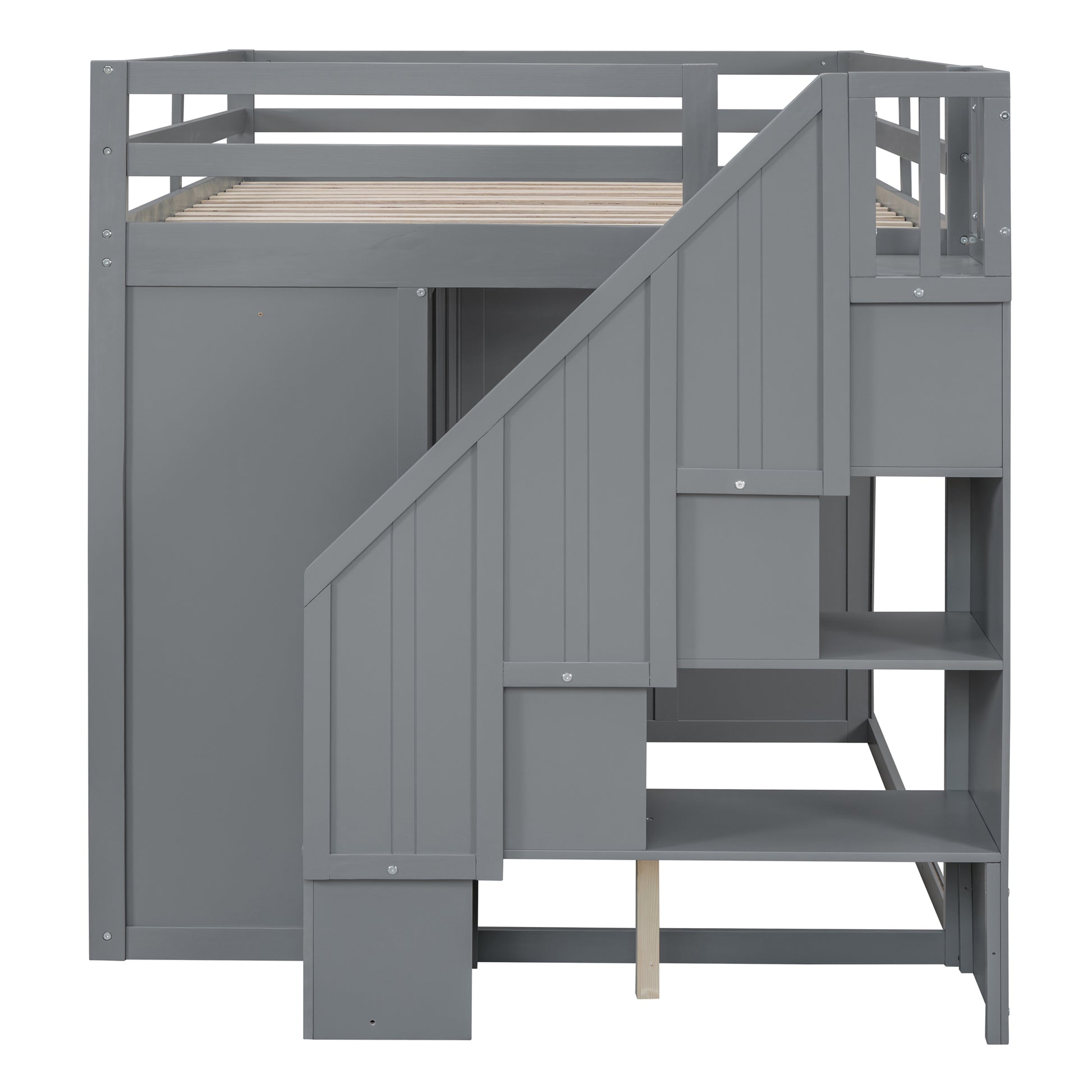 Full Size Wood Loft Bed With Built-in Wardrobes, Cabinets and Drawers, Gray - Free Shipping - Aurelia Clothing