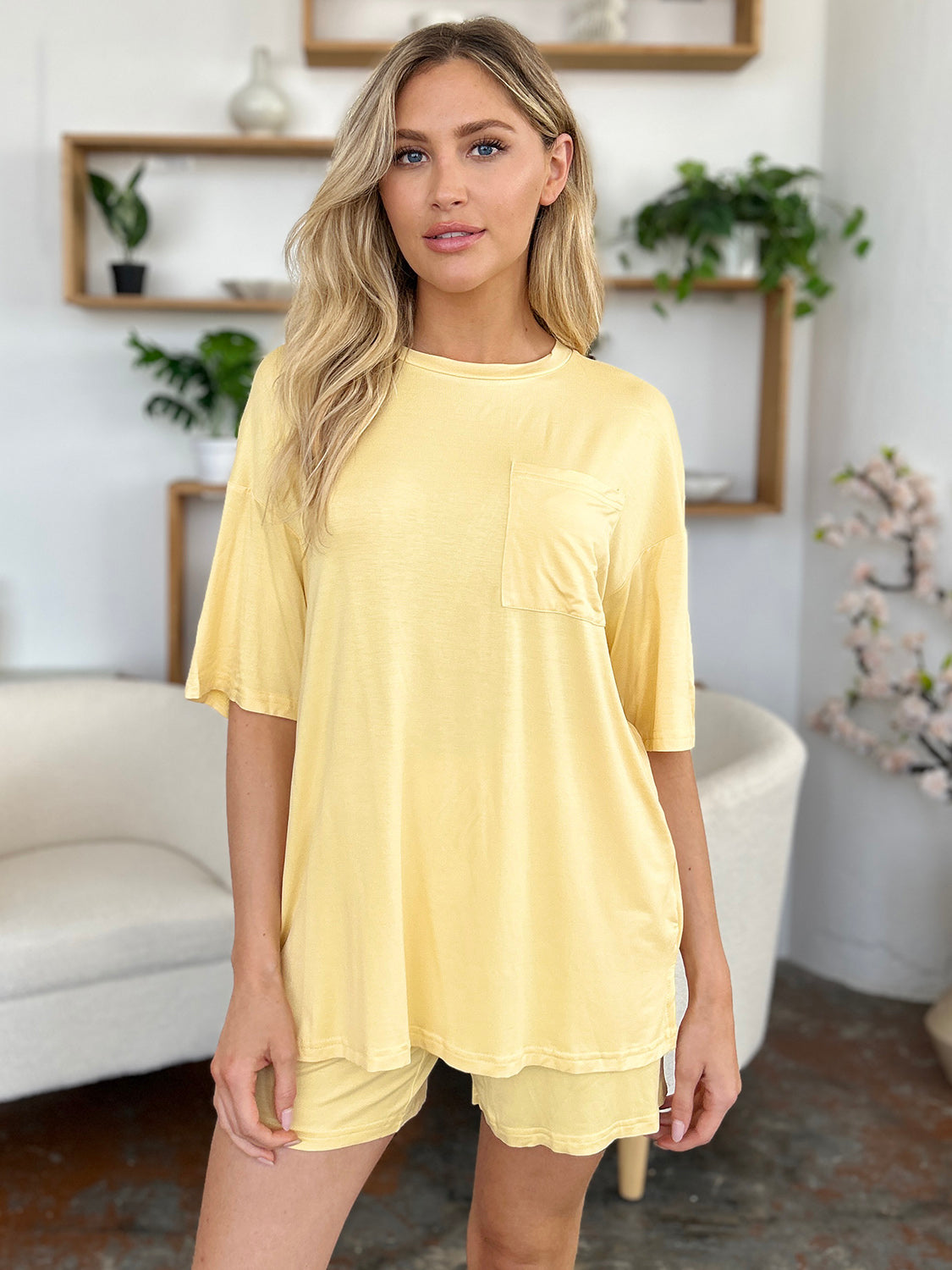 Basic Bae Bamboo Full Size Round Neck Drop Shoulder T-Shirt and Shorts Set - Free Shipping - Aurelia Clothing