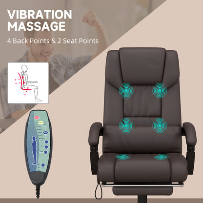 High Back Vibration Massage Office Chair with 6 Points, Hight Adjustable Computer Desk Chair, Reclining Office Chair with Retractable Footrest and Remote, Brown - Free Shipping - Aurelia Clothing