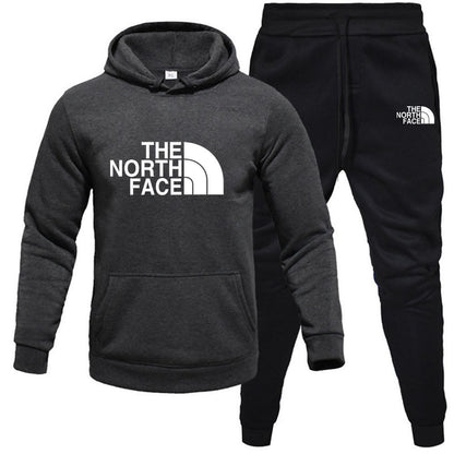 Men's pullover with fleece hoodie sweatshirt set printed casual sports set - Free Shipping