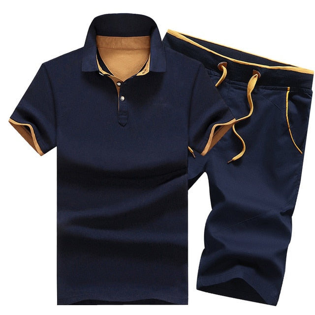 Cotton Mens Sets Summer Button Polo Shirts Sets Turn Down Mens Shorts 4XL Men Clothes 2 Piece Set Elastic Waist Shorts - Free Shipping - Aurelia Clothing