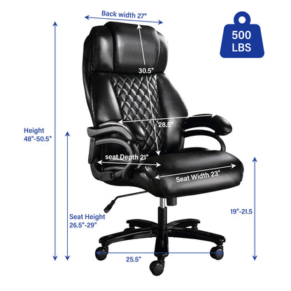 Big and Tall Office Chair, 500lbs High Back Large Executive Chair with Electric Airbag Heating High Back Computer Chair with Wide Seat, Black Ergonomic Leather Rocking Chair - Free Shipping - Aurelia Clothing