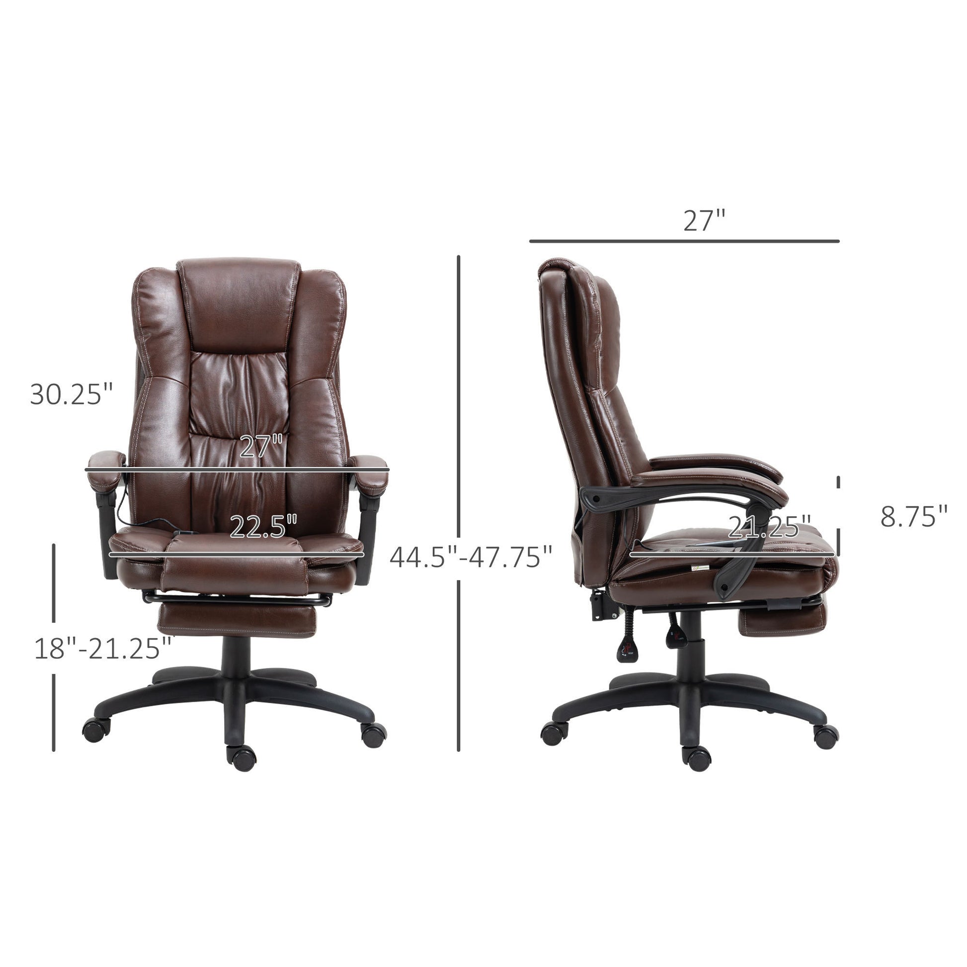 High Back Massage Office Chair with 6-Point Vibration, 5 Modes, Executive Chair, PU Leather Swivel Chair with Reclining Back, and Retractable Footrest, Brown - Free Shipping - Aurelia Clothing