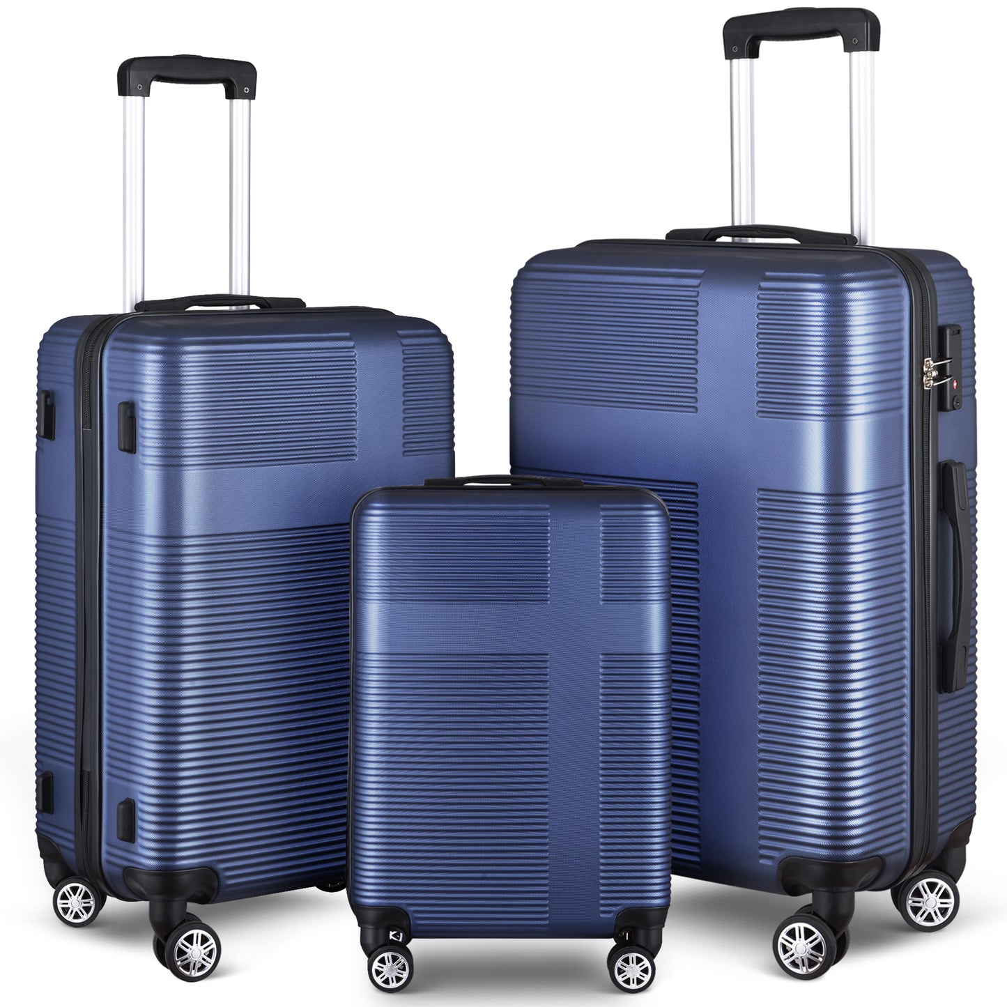 3 Piece Luggage with TSA Lock ABS, Durable Luggage Set, Lightweight Suitcase with Hooks, Spinner Wheels Cross Stripe Luggage Sets 20in/24in/28in - Free Shipping - Aurelia Clothing