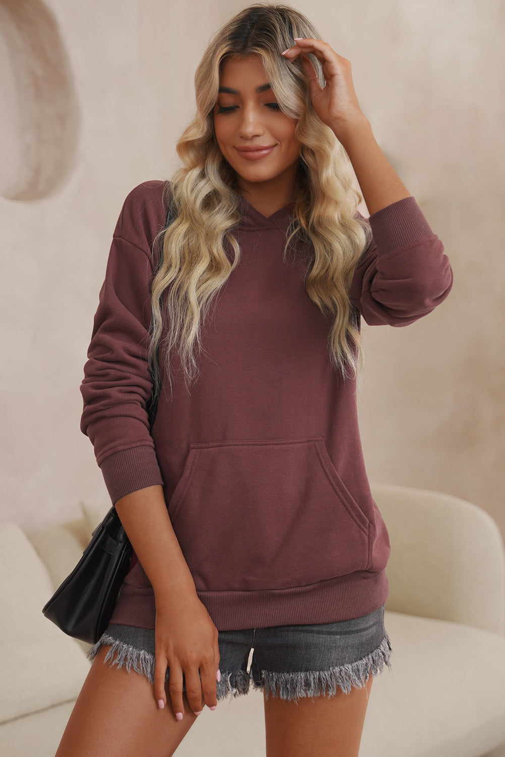 Dropped Shoulder Kangaroo Pocket Hoodie - Aurelia Clothing