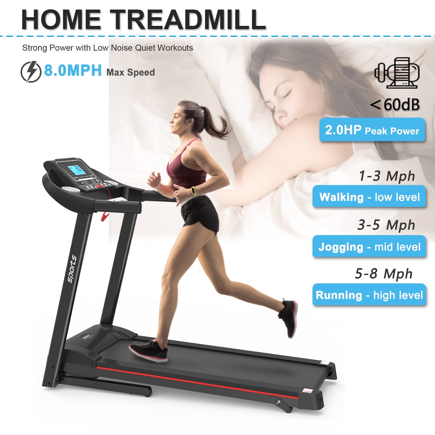 Fitshow App Home Foldable Treadmill with Incline, Folding Treadmill for Home Workout, Electric Walking Running Treadmill Machine 5" LCD Screen 250 LB Capacity Bluetooth Music - Free Shipping - Aurelia Clothing