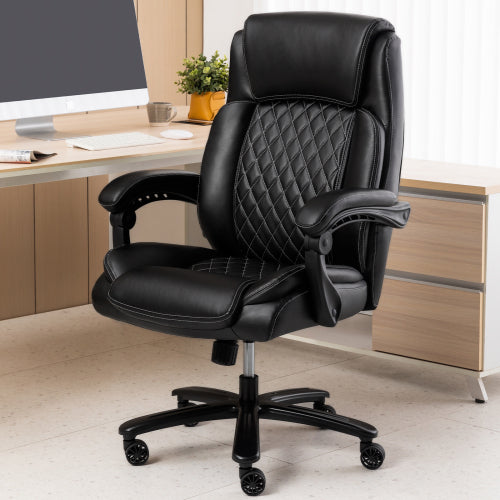 Executive Office Chair - 500lbs Heavy Duty Office Chair, Wide Seat Bonded Leather Office Chair with 30-Degree Back Tilt & Lumbar Support (Black) - Free Shipping - Aurelia Clothing