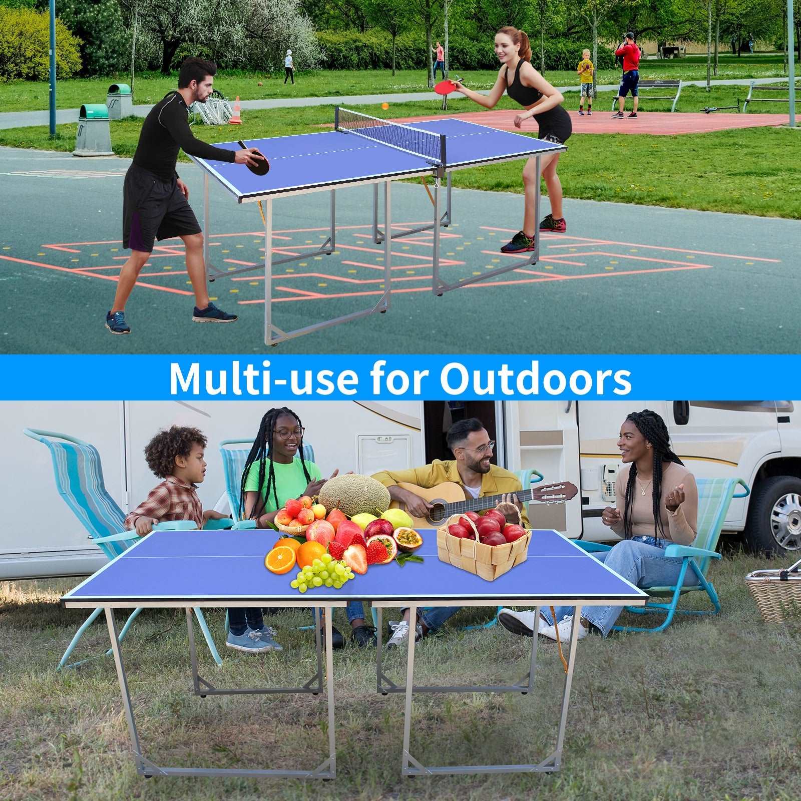 6ft Mid-Size Table Tennis Table Foldable & Portable Ping Pong Table Set for Indoor & Outdoor Games with Net - Free Shipping - Aurelia Clothing