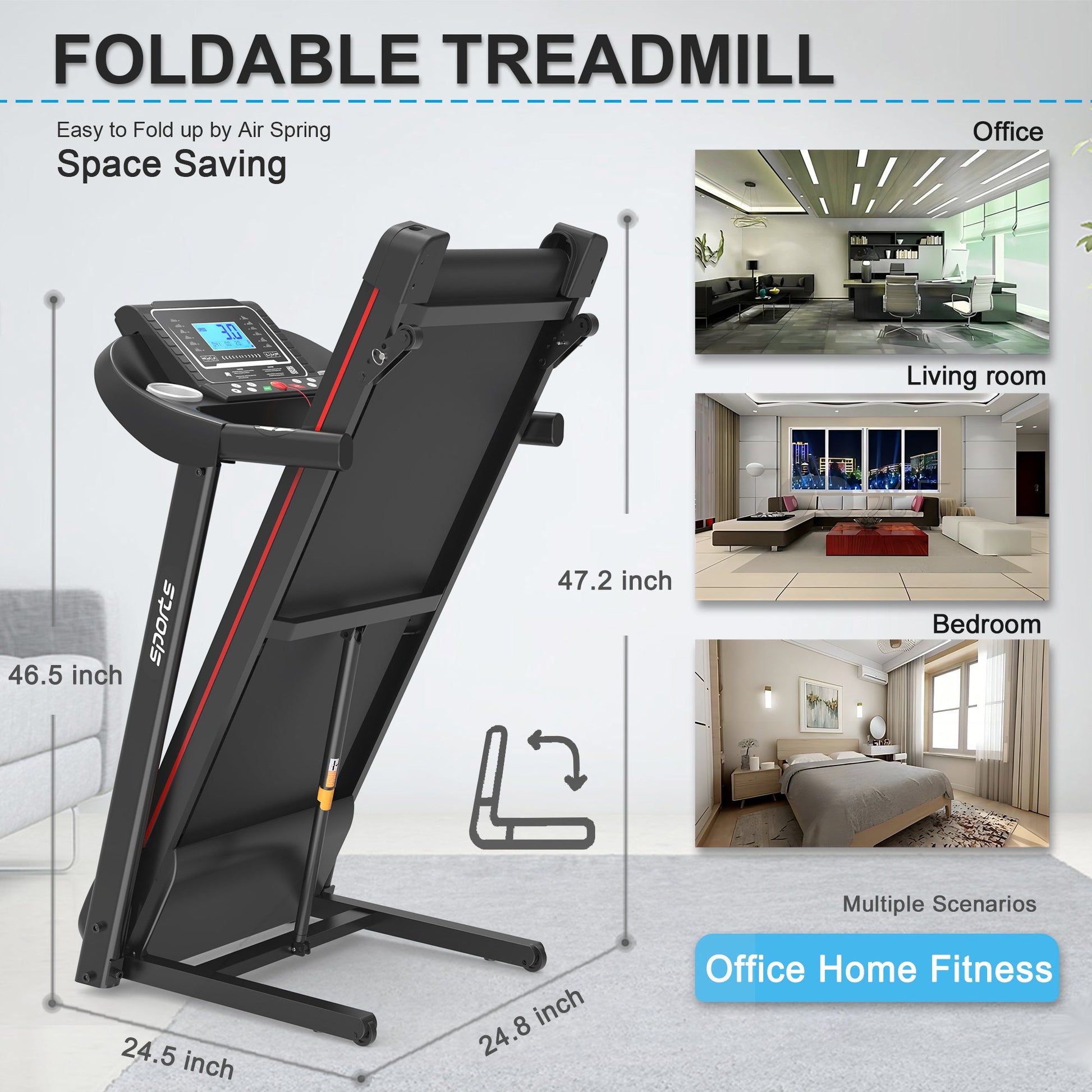 Fitshow App Home Foldable Treadmill with Incline, Folding Treadmill for Home Workout, Electric Walking Running Treadmill Machine 5" LCD Screen 250 LB Capacity Bluetooth Music - Free Shipping - Aurelia Clothing