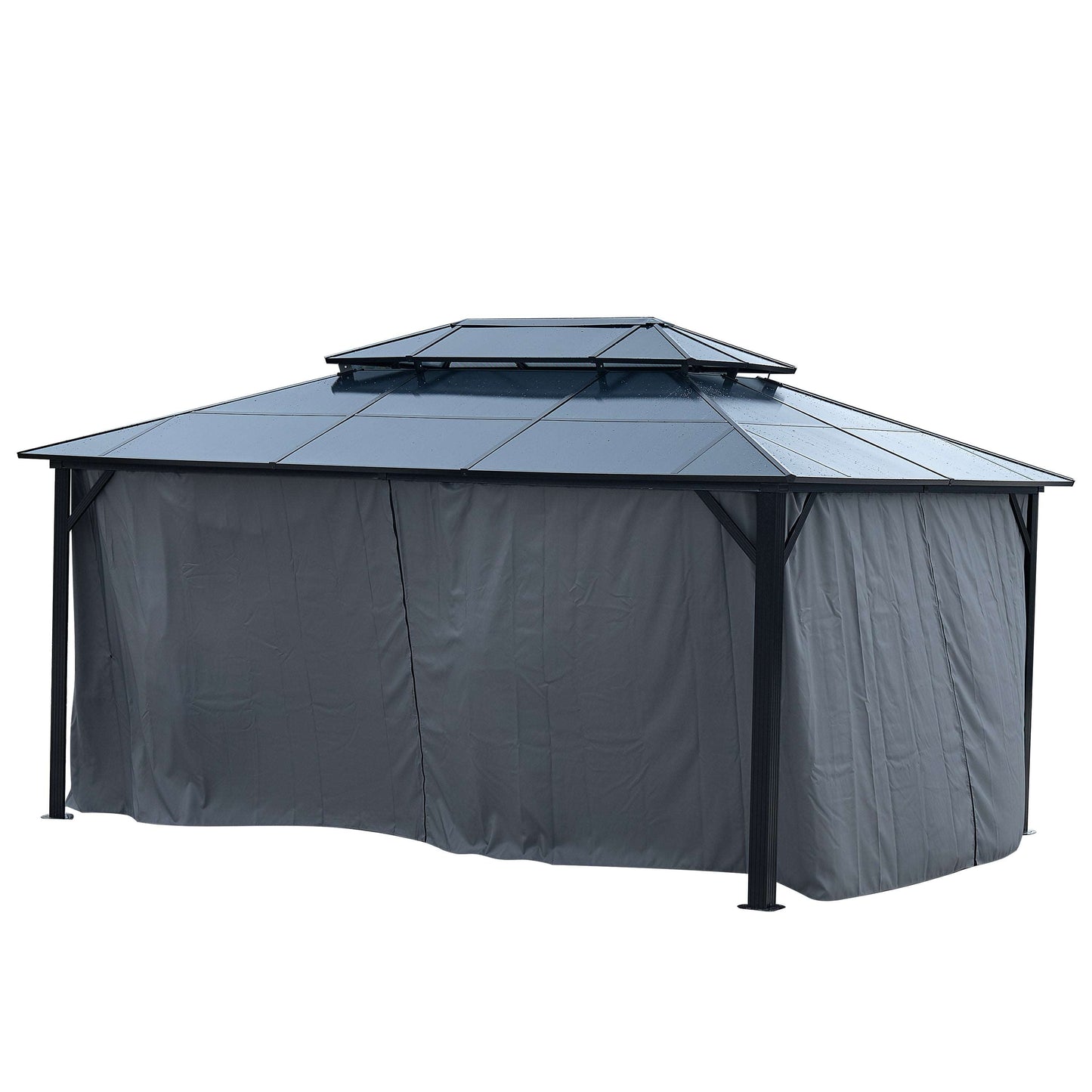 10'x13' Hardtop Gazebo, Outdoor Polycarbonate Double Roof Canopy, Aluminum Frame Permanent Pavilion with Curtains and Netting, Sunshade for Garden, Patio, Lawns - Free Shipping - Aurelia Clothing