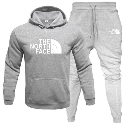 Men's pullover with fleece hoodie sweatshirt set printed casual sports set - Free Shipping