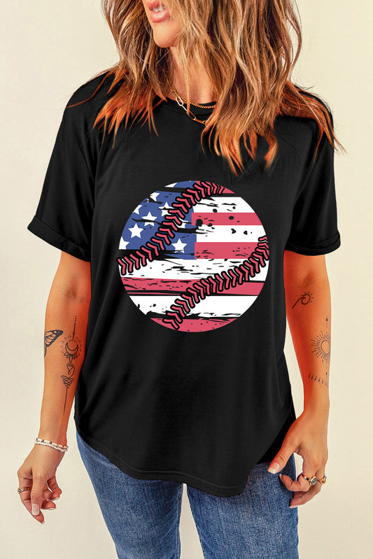 US Flag Round Neck Short Sleeve T-Shirt - Aurelia Clothing