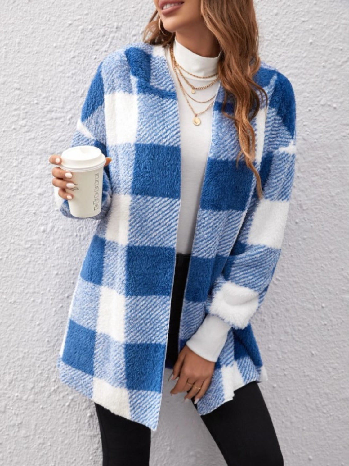 Plaid Long Sleeve Hooded Coat - Aurelia Clothing