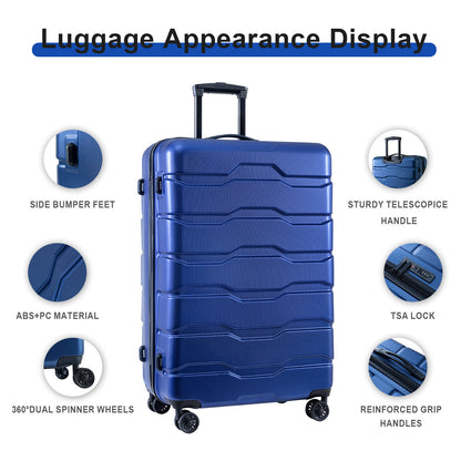 Luggage Sets ABS+PC Hardshell 3pcs Clearance Luggage Hardside Lightweight Durable Suitcase sets Spinner Wheels Suitcase with TSA Lock (20/24/28), BLUE - Free Shipping - Aurelia Clothing