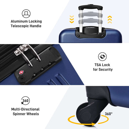 3 Piece Luggage Set Hardside Spinner Suitcase with TSA Lock 20" 24" 28" Available - Free Shipping - Aurelia Clothing