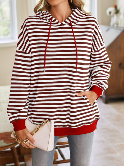 Lovelet Drawstring Striped Long Sleeve Hoodie - Aurelia Clothing