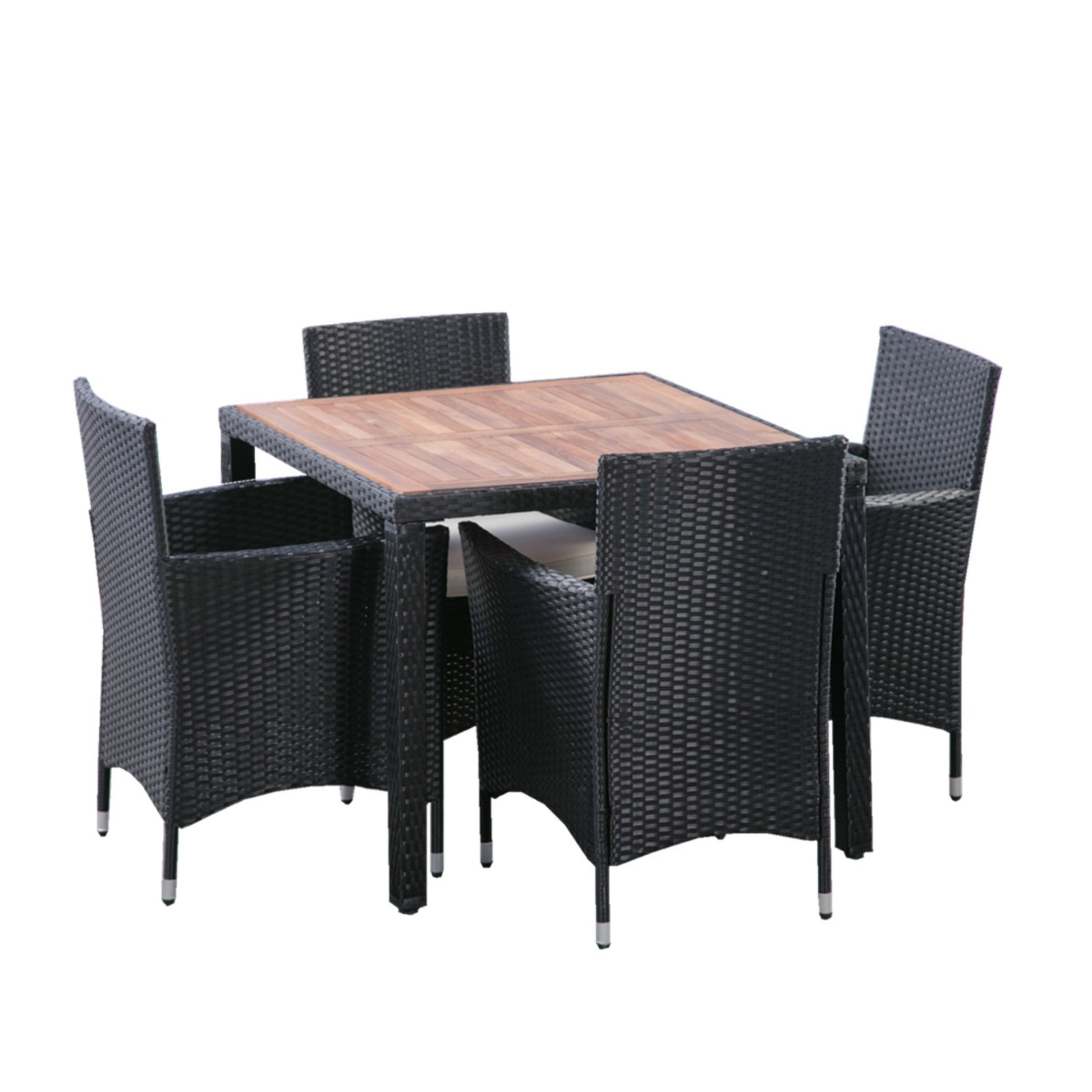 EELIFEE 5 piece Outdoor Patio Wicker Dining Set Patio Wicker Furniture Dining Set w/Acacia Wood Top Black Wicker + Creme Cushion - Free Shipping - Aurelia Clothing