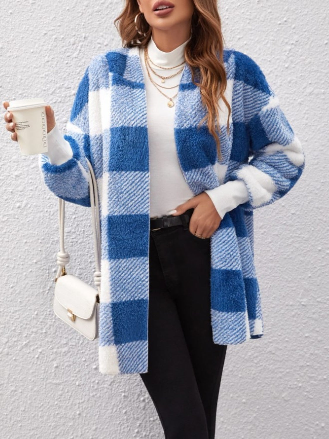 Plaid Long Sleeve Hooded Coat - Aurelia Clothing