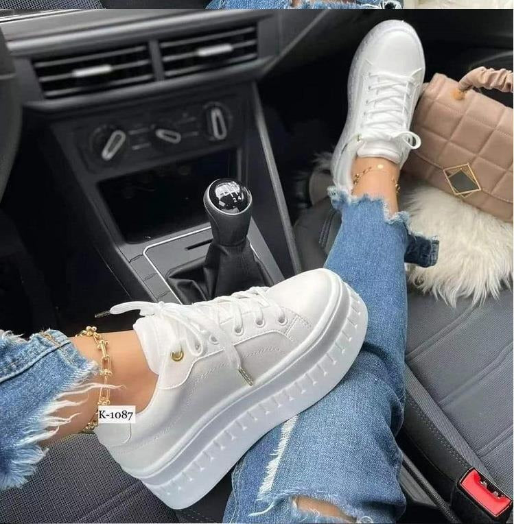 Women's thick soled lace up casual flat sole shoes, women's shoes, Korean version trendy couple shoes - Free Shipping - Aurelia Clothing