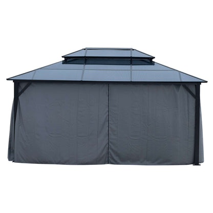 10'x13' Hardtop Gazebo, Outdoor Polycarbonate Double Roof Canopy, Aluminum Frame Permanent Pavilion with Curtains and Netting, Sunshade for Garden, Patio, Lawns - Free Shipping - Aurelia Clothing