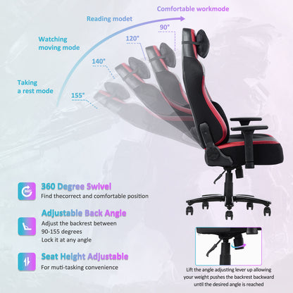Big and Tall Gaming Chair 400lbs Gaming Chair with Massage Lumbar Pillow, Headrest, 3D Armrest, Metal Base, PU Leather - Free Shipping - Aurelia Clothing