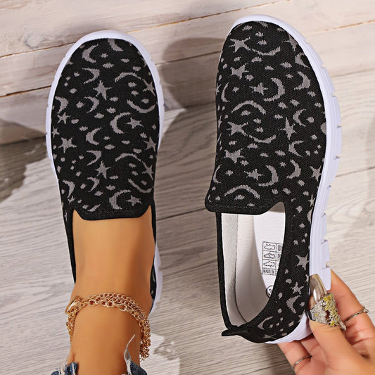 Star & Moon Pattern Flat Loafers - Aurelia Clothing