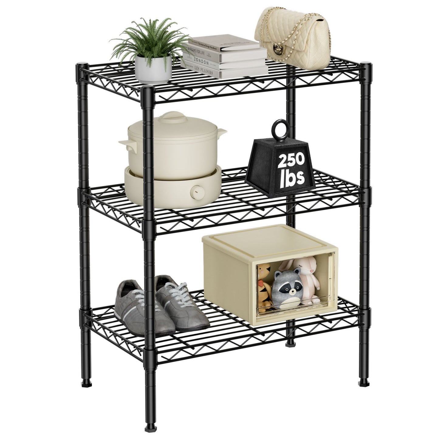 Storage Shelving Unit, Adjustable Metal Wire Racks Heavy Duty Standing Shelf Organizer for Kitchen, Closet, Pantry, Garage, Bathroom, Laundry,3-Tier - Free Shipping