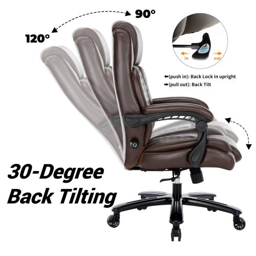 Executive Office Chair - 500lbs Heavy Duty Office Chair, Wide Seat Bonded Leather Office Chair with 30-Degree Back Tilt & Lumbar Support (Brown) Free Shipping - Aurelia Clothing