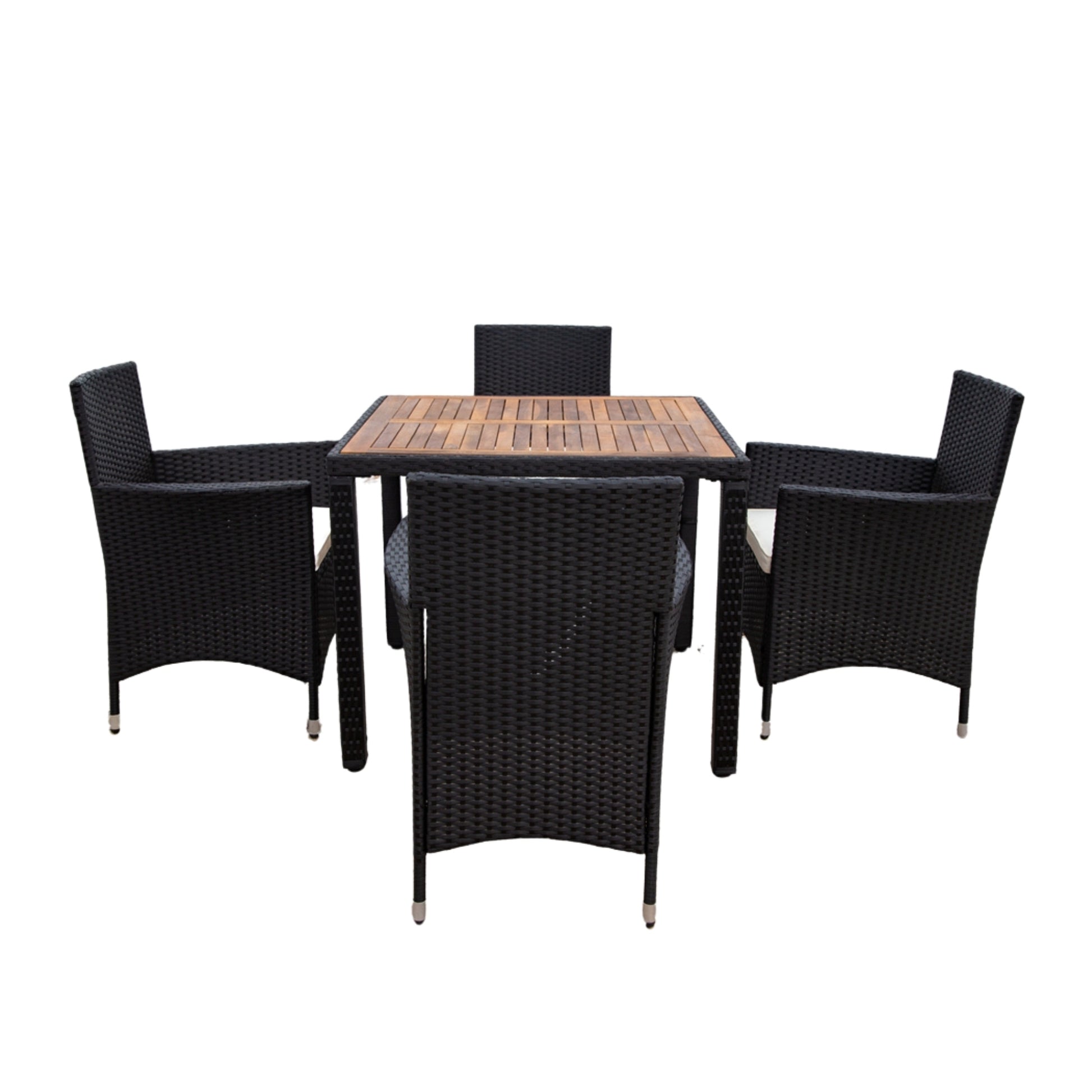 EELIFEE 5 piece Outdoor Patio Wicker Dining Set Patio Wicker Furniture Dining Set w/Acacia Wood Top Black Wicker + Creme Cushion - Free Shipping - Aurelia Clothing