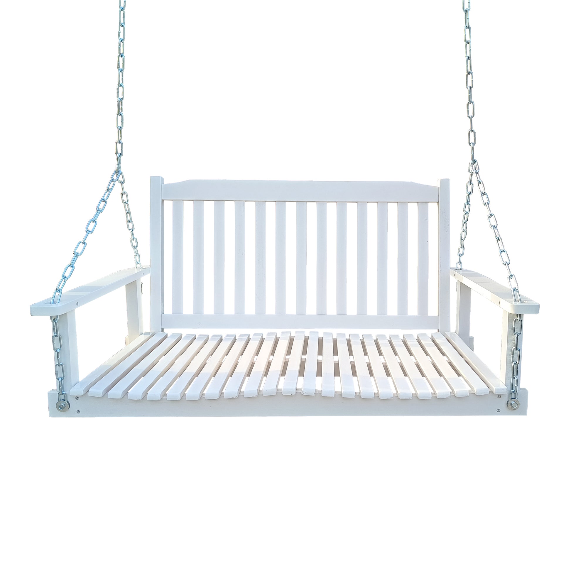 Front Porch Swing with Armrests, Wood Bench Swing with Hanging Chains,for Outdoor Patio ,Garden Yard, porch, backyard, or sunroom,Easy to Assemble,white - Free Shipping - Aurelia Clothing