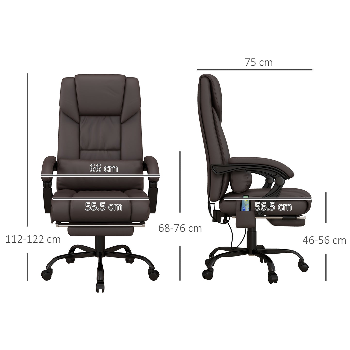 High Back Vibration Massage Office Chair with 6 Points, Hight Adjustable Computer Desk Chair, Reclining Office Chair with Retractable Footrest and Remote, Brown - Free Shipping - Aurelia Clothing