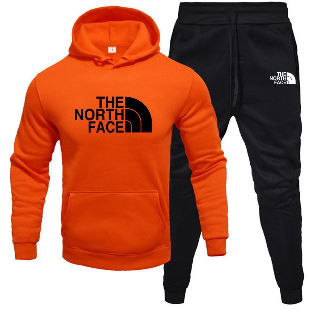 Men's pullover with fleece hoodie sweatshirt set printed casual sports set - Free Shipping