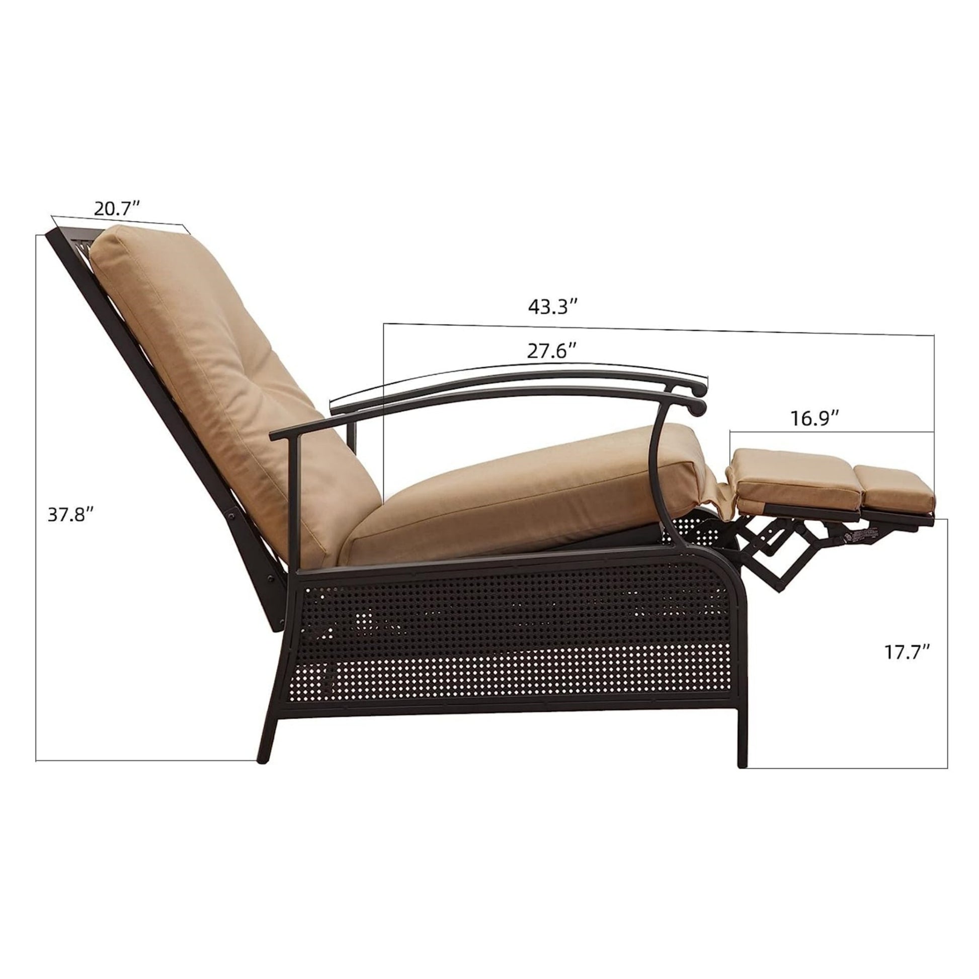 Patio Recliner Chair with Cushions,Outdoor Adjustable Lounge Chair,Reclining Patio Chairs with Strong Extendable Metal Frame for Reading,Garden,Lawn (Khaki, 1 Chair) - Free Shipping - Aurelia Clothing