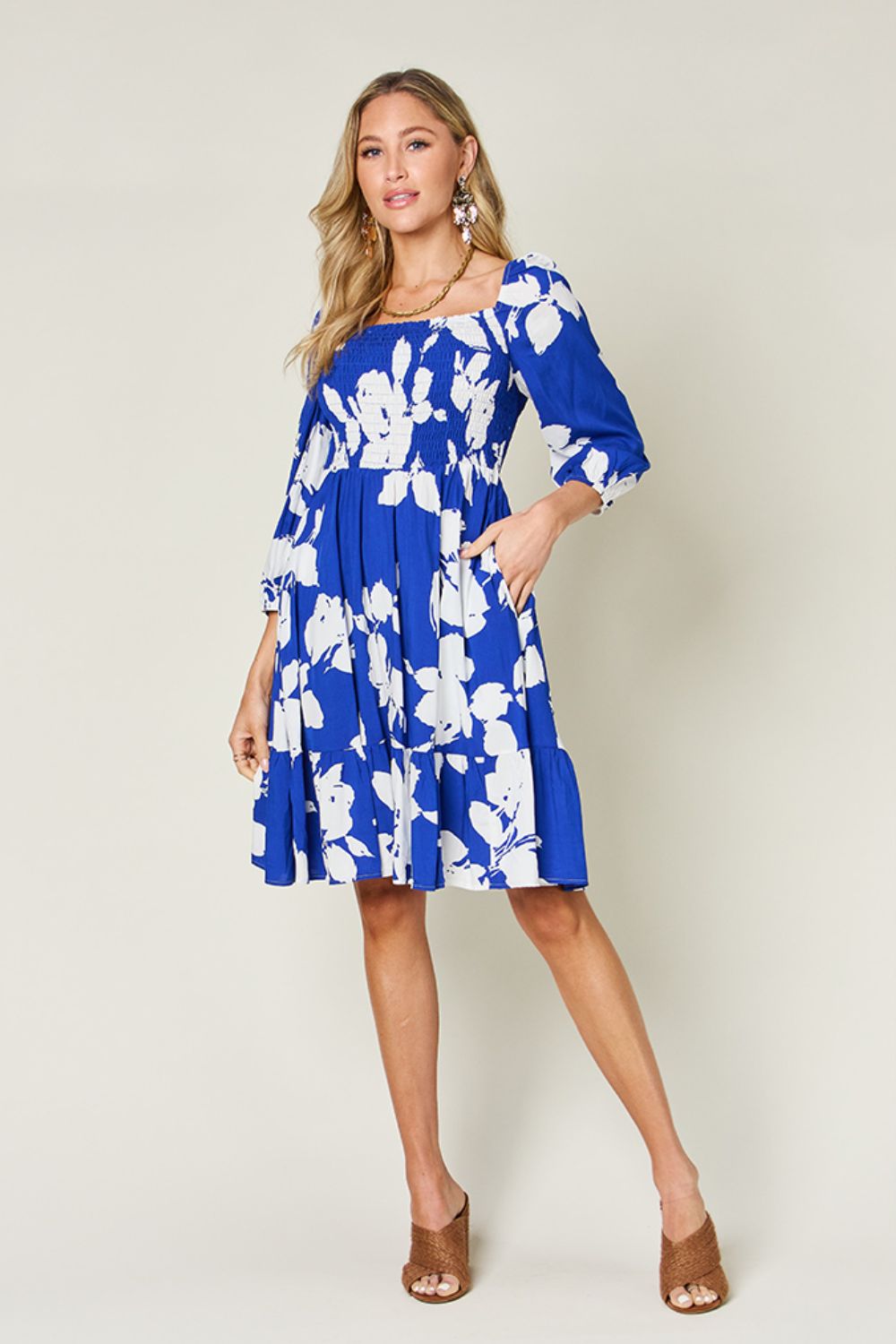 Double Take Full Size Floral Ruffle Hem Smocked Dress - Aurelia Clothing