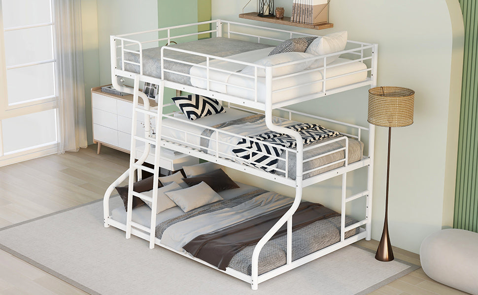 Full XL over Twin XL over Queen Size Triple Bunk Bed with Long and Short Ladder,WhiteTwin over Twin House Bunk Bed with Trundle and Slide, Storage Staircase, Roof and Window Design, Gray(Old  - Aurelia Clothing