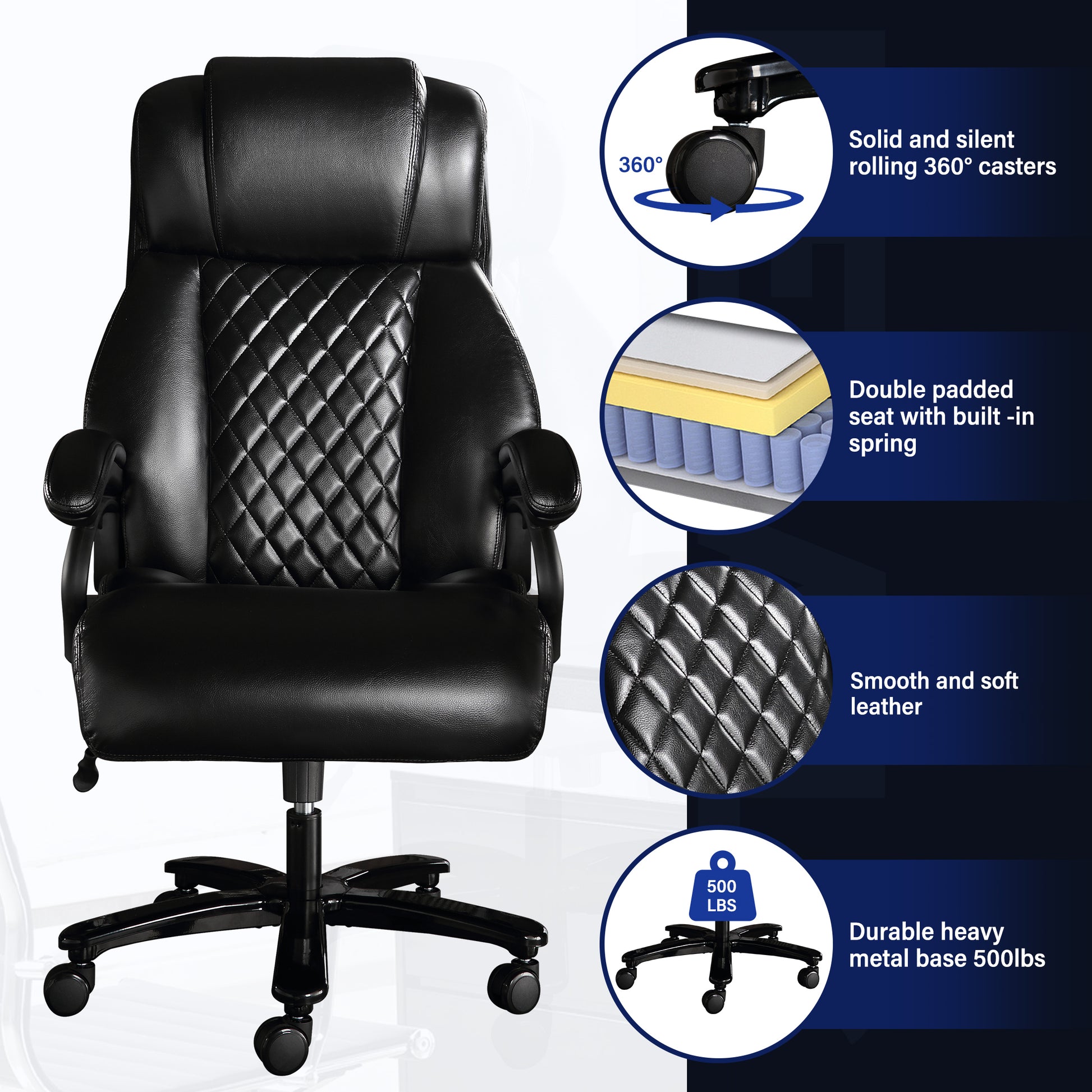 Big and Tall Office Chair, 500lbs High Back Large Executive Chair with Electric Airbag Heating High Back Computer Chair with Wide Seat, Black Ergonomic Leather Rocking Chair - Free Shipping - Aurelia Clothing