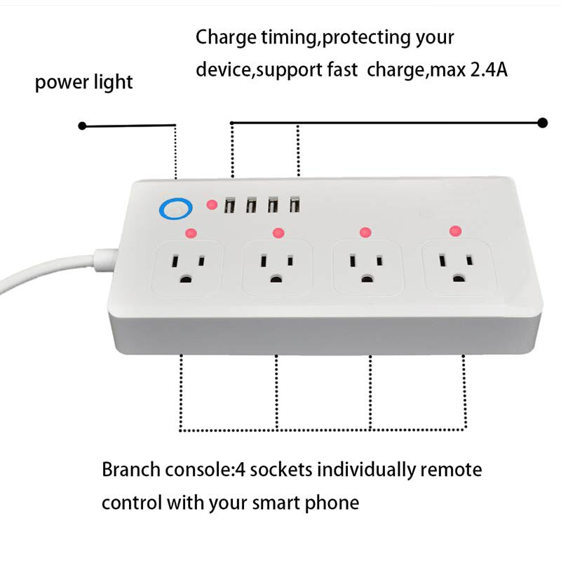 Smart Power Strip,WiFi Power Bar Multiple Outlet Extension Cord with 4 USB and 4 Individual Controlled AC Plugs by Tuya - Free Shipping - Aurelia Clothing