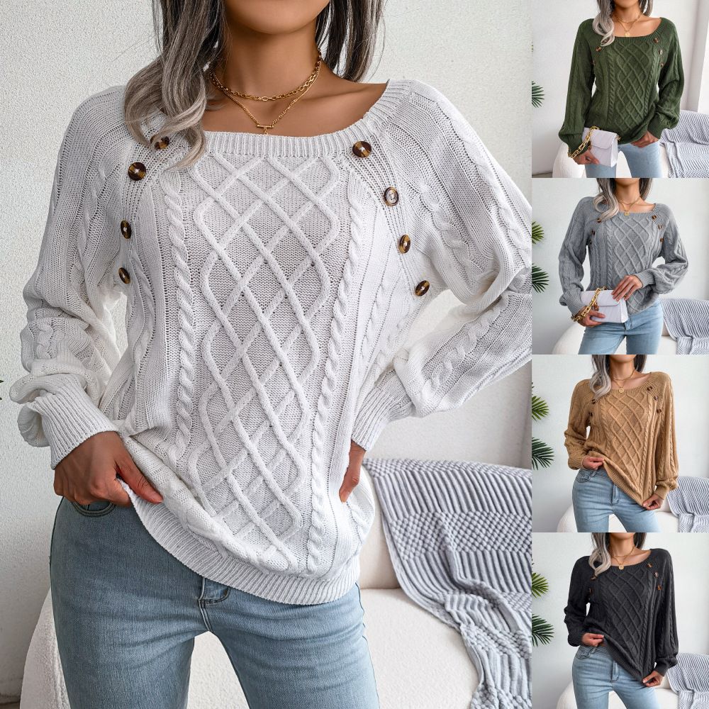 Solid Cable Knit Sweater, Casual Crew Neck Long Sleeve Sweater Women's Clothing - Free Shipping - Aurelia Clothing