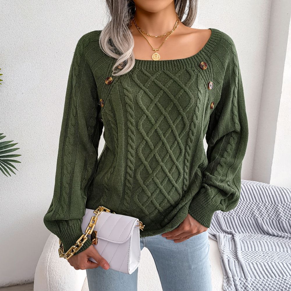 Solid Cable Knit Sweater, Casual Crew Neck Long Sleeve Sweater Women's Clothing - Free Shipping - Aurelia Clothing