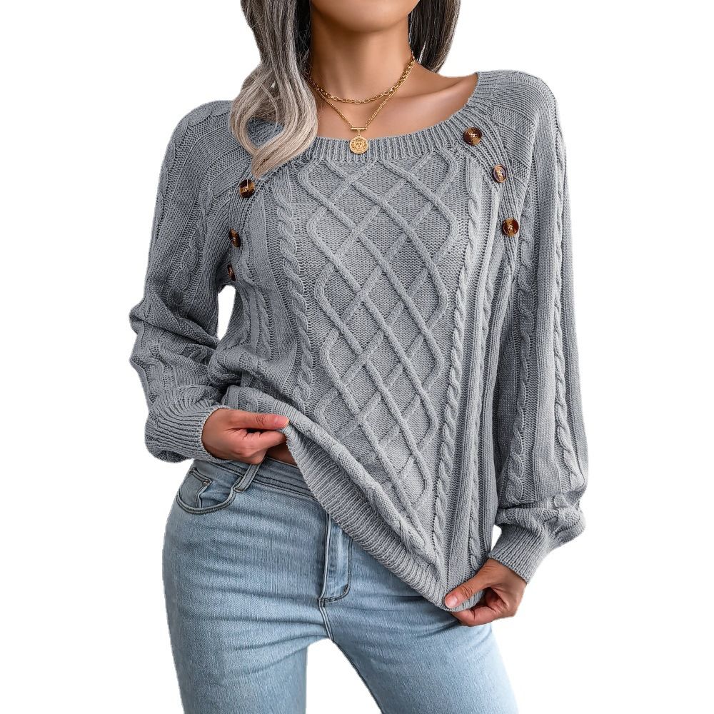 Solid Cable Knit Sweater, Casual Crew Neck Long Sleeve Sweater Women's Clothing - Free Shipping - Aurelia Clothing