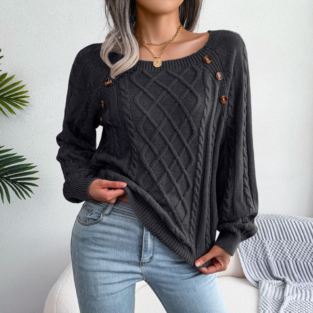 Solid Cable Knit Sweater, Casual Crew Neck Long Sleeve Sweater Women's Clothing - Free Shipping - Aurelia Clothing