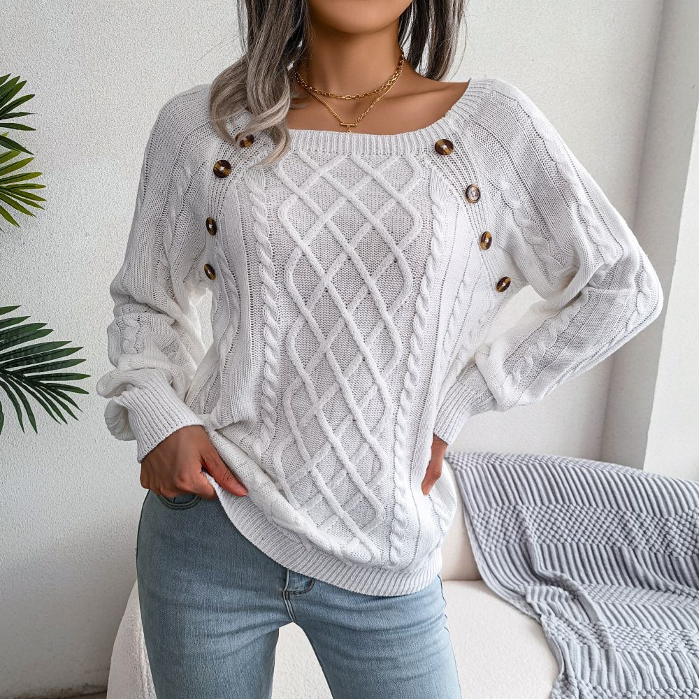 Solid Cable Knit Sweater, Casual Crew Neck Long Sleeve Sweater Women's Clothing - Free Shipping - Aurelia Clothing